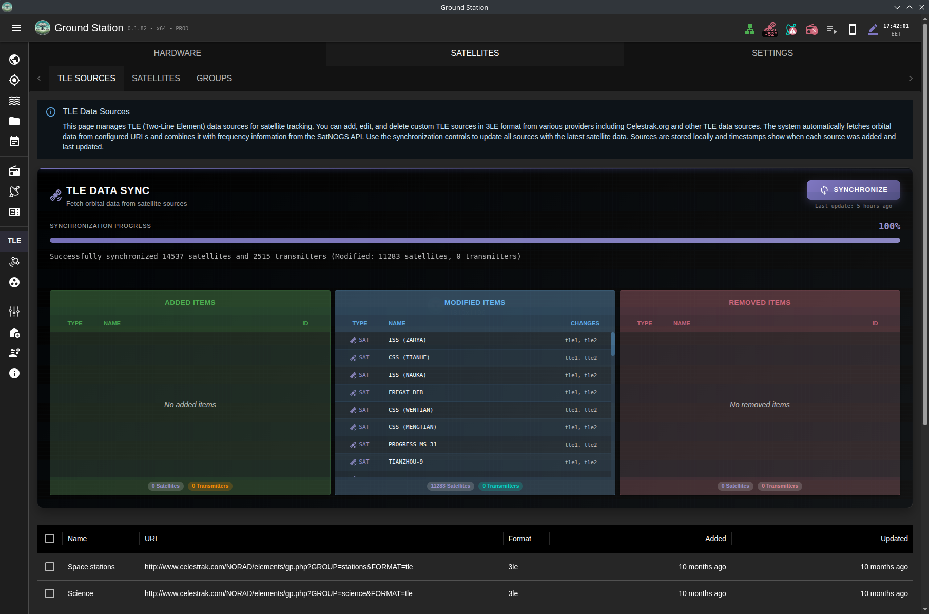 TLE synchronization page